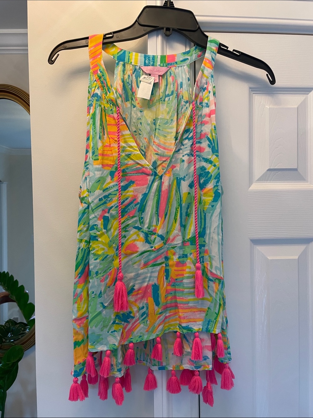 Lilly Pulitzer Multicolor Tassel Hem Tank Top — Pink, Green, Yellow, Blue